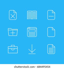 Vector Illustration Of 9 Office Icons. Editable Pack Of Minus, Blank, Remove And Other Elements.