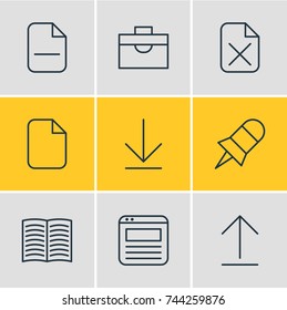 Vector Illustration Of 9 Office Icons. Editable Pack Of Note, Remove, Page And Other Elements.