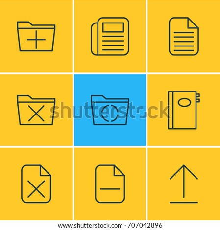 Vector Illustration Of 9 Office Icons. Editable Pack Of Blank, Add, Journal And Other Elements.