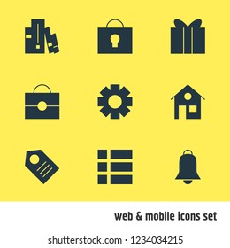 Vector illustration of 9 online icons. Editable set of alarm, tag, tasks and other icon elements.