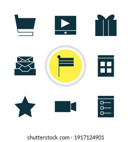 Vector illustration of 9 online icons. Editable set of calendar, star, video player and other icon elements.