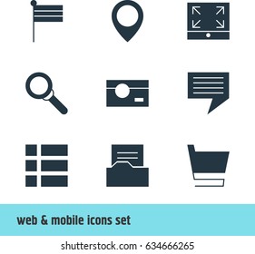 Vector Illustration Of 9 Online Icons. Editable Pack Of Document Directory, Trolley, List And Other Elements.