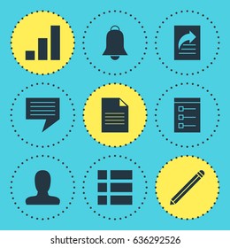 Vector Illustration Of 9 Online Icons. Editable Pack Of Board, Document Transfer, Chat And Other Elements.
