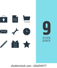 Vector Illustration Of 9 Online Icons. Editable Pack Of Bookmark, Keyhole, Gift And Other Elements.