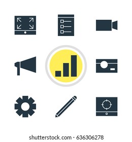 Vector Illustration Of 9 Online Icons. Editable Pack Of Pen, Capture, Board And Other Elements.