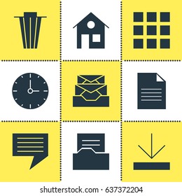 Vector Illustration Of 9 Online Icons. Editable Pack Of Clock, Upload, Document And Other Elements.