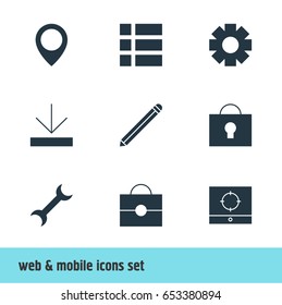 Vector Illustration Of 9 Online Icons. Editable Pack Of List, Portfolio, Upload And Other Elements.