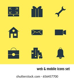 Vector Illustration Of 9 Online Icons. Editable Pack Of Gift, Letter, House And Other Elements.