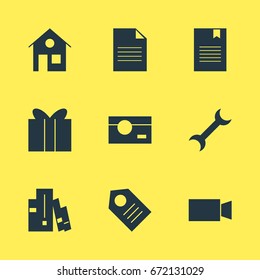 Vector Illustration Of 9 Online Icons. Editable Pack Of House, Gift, Coupon And Other Elements.