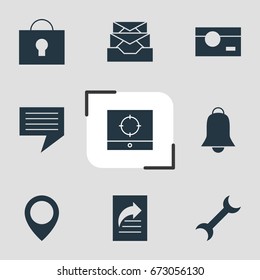 Vector Illustration Of 9 Online Icons. Editable Pack Of Map Pointer, Chat, Capture And Other Elements.