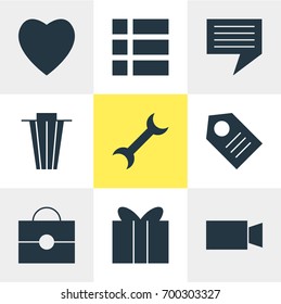 Vector Illustration Of 9 Online Icons. Editable Pack Of Gift, Video Camera, Chat And Other Elements.