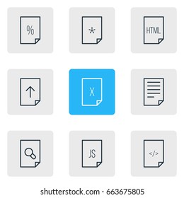Vector Illustration Of 9 Page Icons. Editable Pack Of Document, Script, Search And Other Elements.