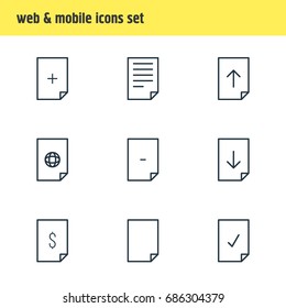 Vector Illustration Of 9 Page Icons. Editable Pack Of File, Internet, Download And Other Elements.