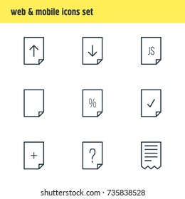 Vector Illustration Of 9 Page Icons. Editable Pack Of Folder, Script, Done And Other Elements.