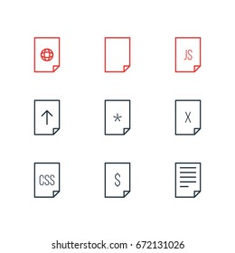 Vector Illustration Of 9 Paper Icons. Editable Pack Of Style, File, Remove And Other Elements.