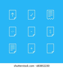 Vector Illustration Of 9 Paper Icons. Editable Pack Of Munus, Folder, HTML And Other Elements.