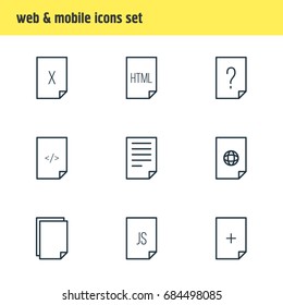 Vector Illustration Of 9 Paper Icons. Editable Pack Of Question, Plus, HTML And Other Elements.