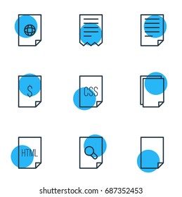 Vector Illustration Of 9 Paper Icons. Editable Pack Of Style, Copy, Folder And Other Elements.
