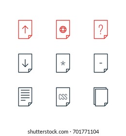 Vector Illustration Of 9 Paper Icons. Editable Pack Of Munus, Upload, Basic And Other Elements.