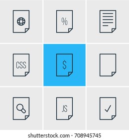 Vector Illustration Of 9 Paper Icons. Editable Pack Of Internet, Style, Search And Other Elements.