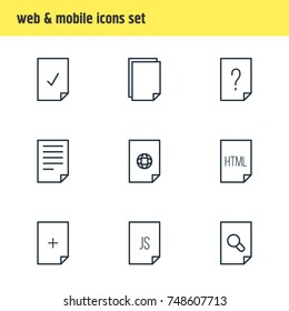 Vector Illustration Of 9 Paper Icons. Editable Pack Of Internet, Question, Copy And Other Elements.