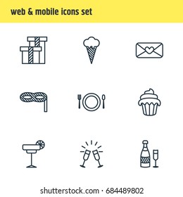 Vector Illustration Of 9 Party Icons. Editable Pack Of Martini, Ice Cream, Fizz And Other Elements.