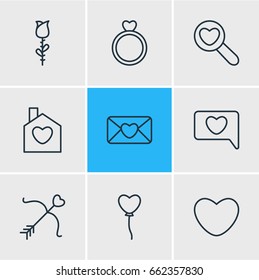 Vector Illustration Of 9 Passion Icons. Editable Pack Of Invitation, Engagement, Messenger And Other Elements.