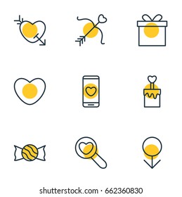 Vector Illustration Of 9 Passion Icons. Editable Pack Of Male, Candle , Soul Elements.