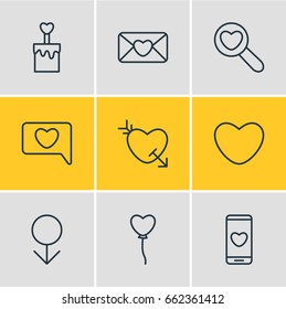 Vector Illustration Of 9 Passion Icons. Editable Pack Of Decoration, Magnifier, Male And Other Elements.