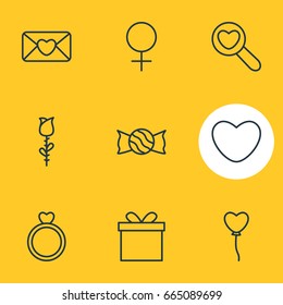 Vector Illustration Of 9 Passion Icons. Editable Pack Of Invitation, Soul, Woman And Other Elements.