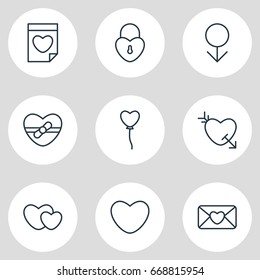 Vector Illustration Of 9 Passion Icons. Editable Pack Of Valentine, Decoration, Male And Other Elements.