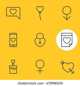Vector Illustration Of 9 Passion Icons. Editable Pack Of Woman, Lock, Smartphone And Other Elements.