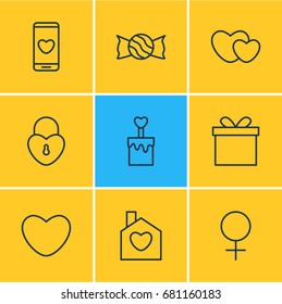 Vector Illustration Of 9 Passion Icons. Editable Pack Of Hearts, Home, Gift And Other Elements.