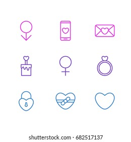 Vector Illustration Of 9 Passion Icons. Editable Pack Of Male, Present, Lock And Other Elements.