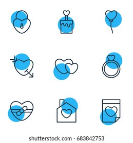 Vector Illustration Of 9 Passion Icons. Editable Pack Of Home, Engagement, Hearts And Other Elements.