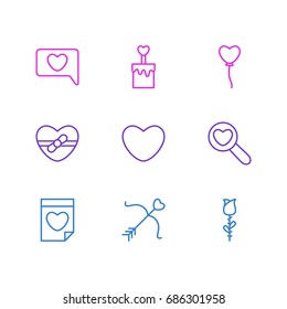 Vector Illustration Of 9 Passion Icons. Editable Pack Of Messenger, Decoration, Magnifier And Other Elements.