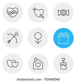 Vector Illustration Of 9 Passion Icons. Editable Pack Of Male, Arrow, Lollipop And Other Elements.