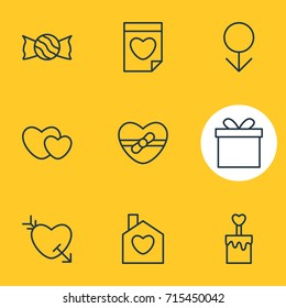Vector Illustration Of 9 Passion Icons. Editable Pack Of Valentine, Home, Lollipop And Other Elements.