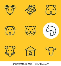 Vector illustration of 9 pet icons line style. Editable set of rat, cat, mouse and other icon elements.