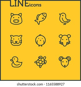 Vector illustration of 9 pet icons line style. Editable set of chicken, pig, cat and other icon elements.