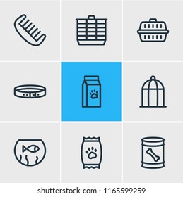 Vector illustration of 9 pet icons line style. Editable set of hamster cage, dog food, kibble and other icon elements.