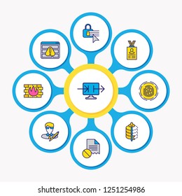 Vector Illustration Of 9 Privacy Icons Colored Line. Editable Set Of Data Sharing, Author Rights, Firewall And Other Icon Elements.