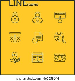 Vector Illustration Of 9 Privacy Icons. Editable Pack Of Browser Warning, Safety Key, Safe Lock And Other Elements.