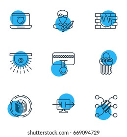 Vector Illustration Of 9 Privacy Icons. Editable Pack Of Key Collection, Finger Identifier, Safety Key And Other Elements.
