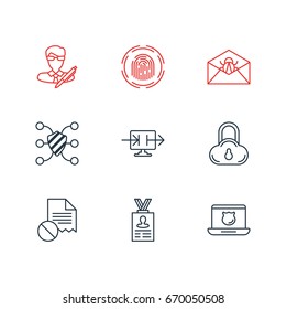 Vector Illustration Of 9 Privacy Icons. Editable Pack Of Safe Storage, Send Information, Corrupted Mail And Other Elements.