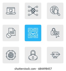 Vector Illustration Of 9 Privacy Icons. Editable Pack Of Internet Surfing, Send Information, Confidentiality Options And Other Elements.