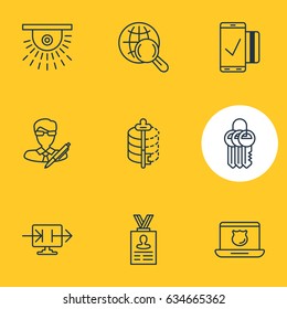 Vector Illustration Of 9 Protection Icons. Editable Pack Of Key Collection, Easy Payment, Account Data And Other Elements.