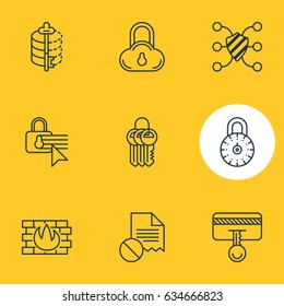 Vector Illustration Of 9 Protection Icons. Editable Pack Of Network Protection, Key Collection, Safeguard And Other Elements.