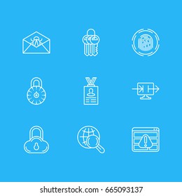 Vector Illustration Of 9 Protection Icons. Editable Pack Of Account Data, Internet Surfing, Send Information And Other Elements.