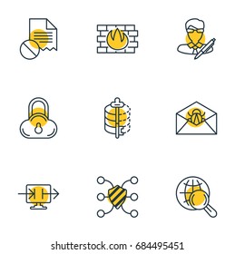 Vector Illustration Of 9 Protection Icons. Editable Pack Of Safe Storage, Send Information, Copyright And Other Elements.